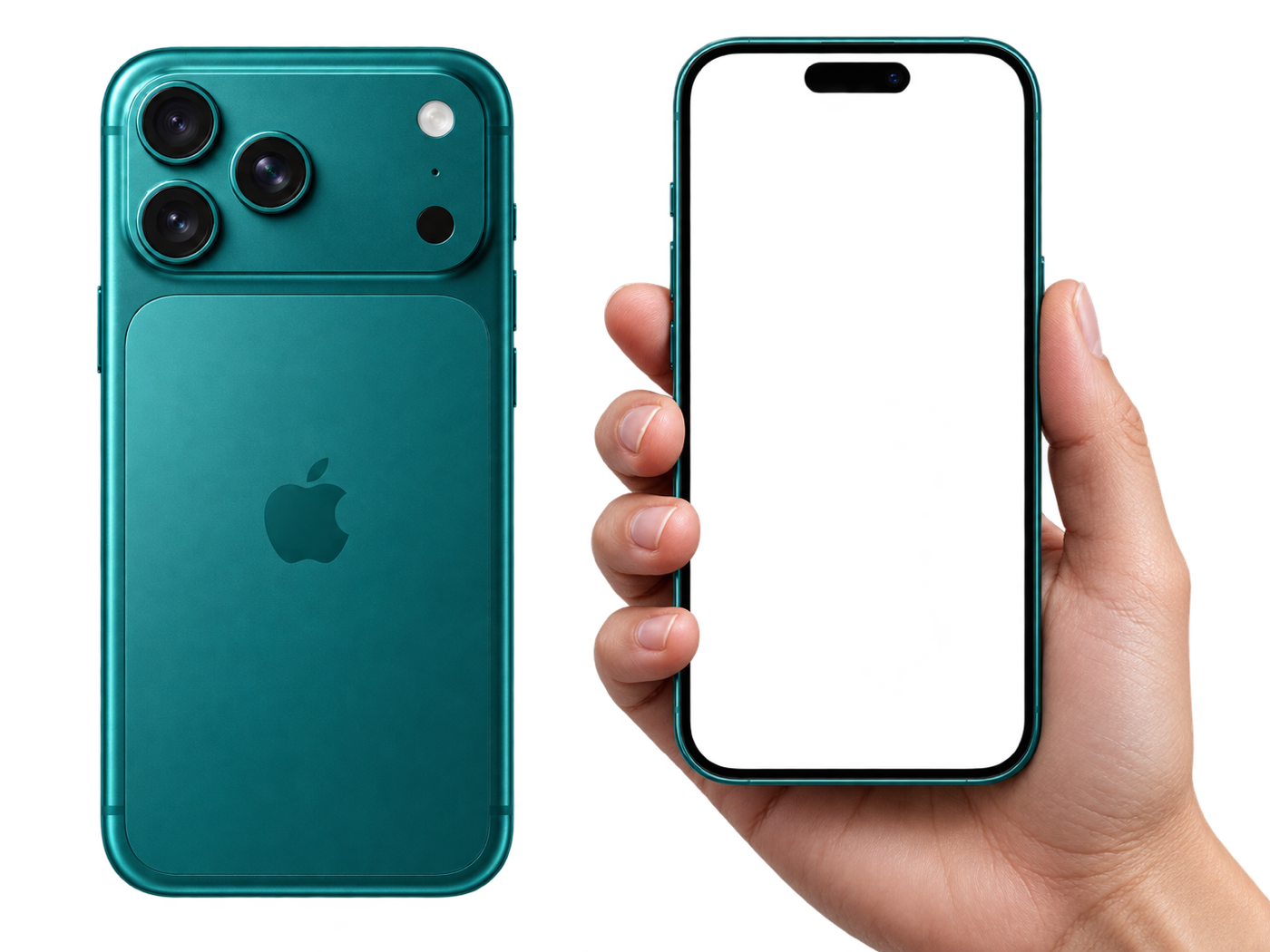 Teal iPhone mockup with a blank screen