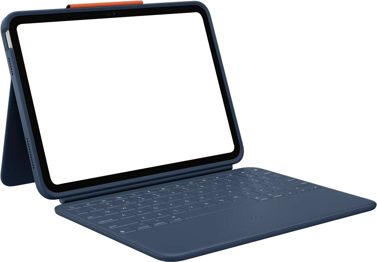 Student iPad in a keyboard folio case with a stylus