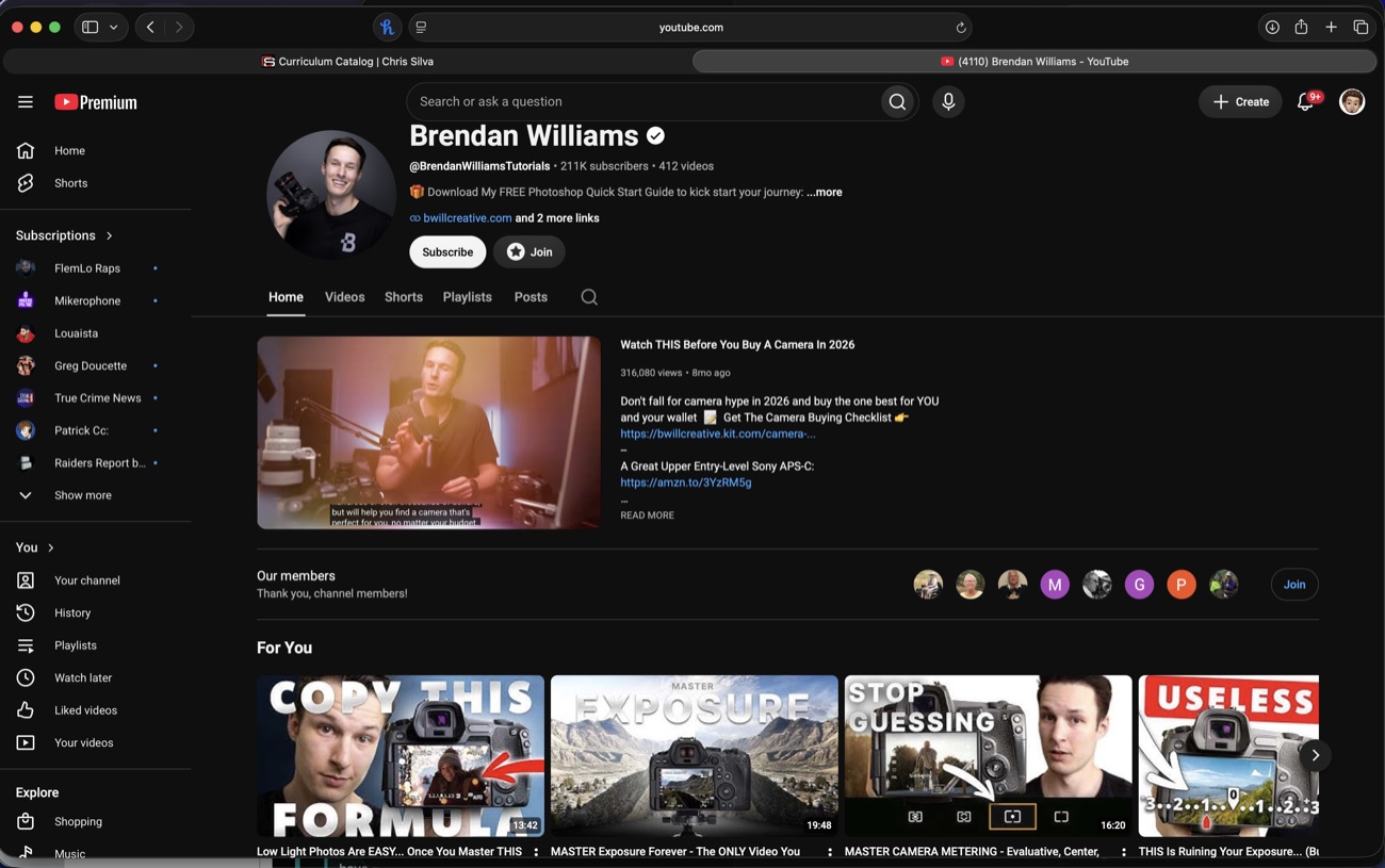 A YouTube channel page open in a browser, showing a row of the channel’s video thumbnails that share the same bold-text, big-face design language