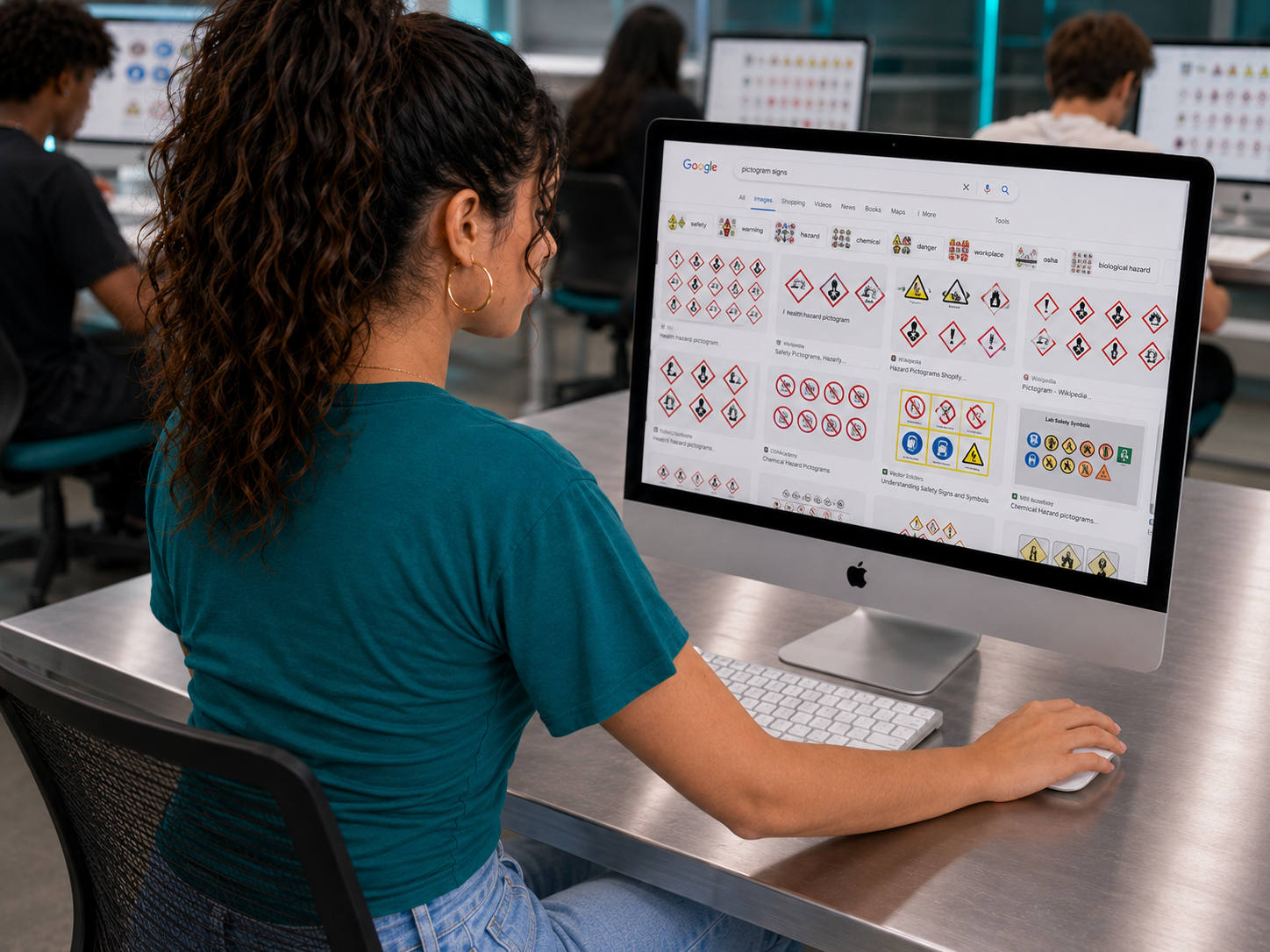 Student searching Google Images for pictograms to save