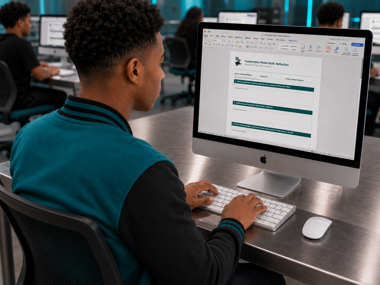 Anthony typing his reflection in Word