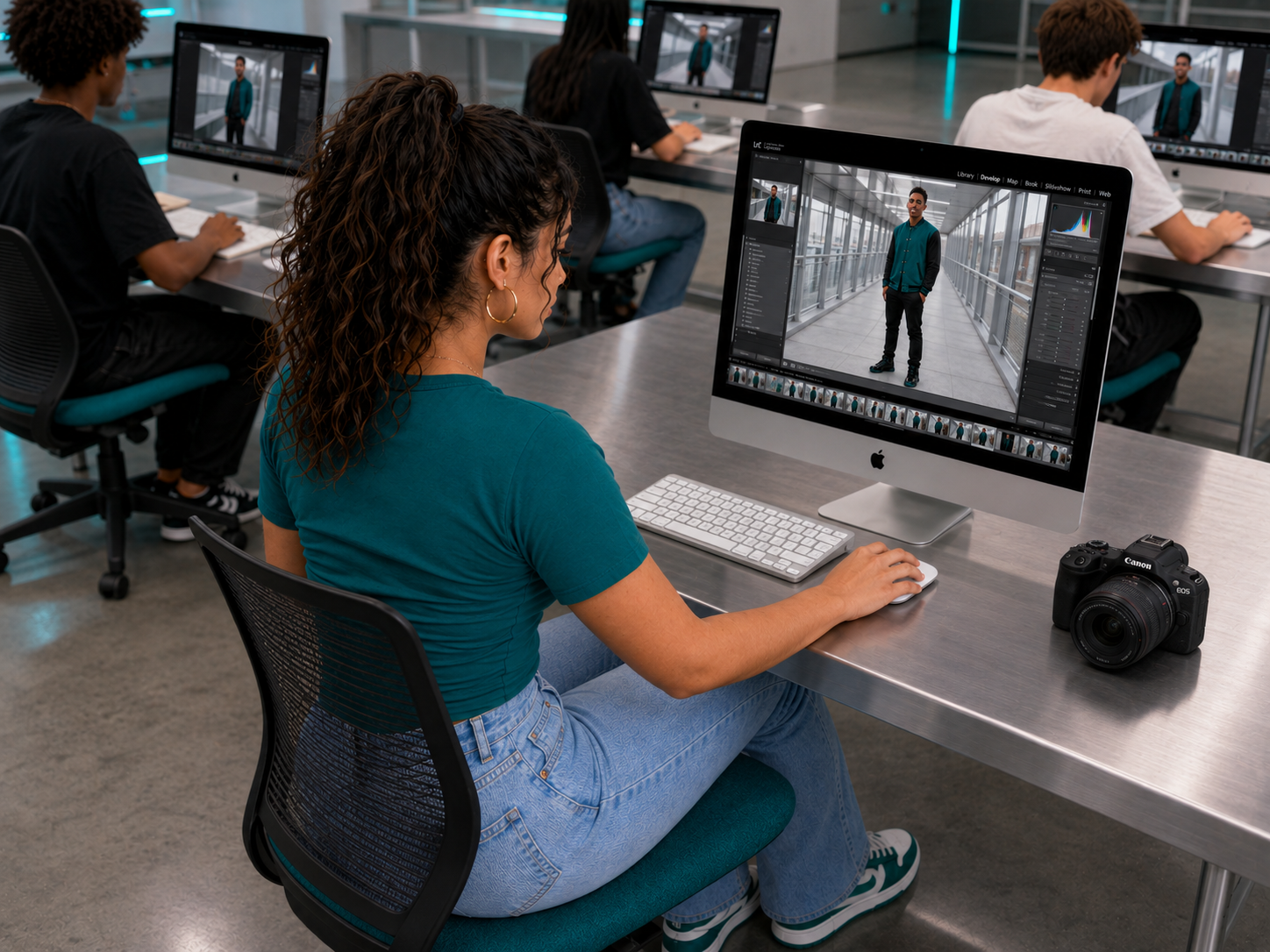 Renee editing her photos in Lightroom